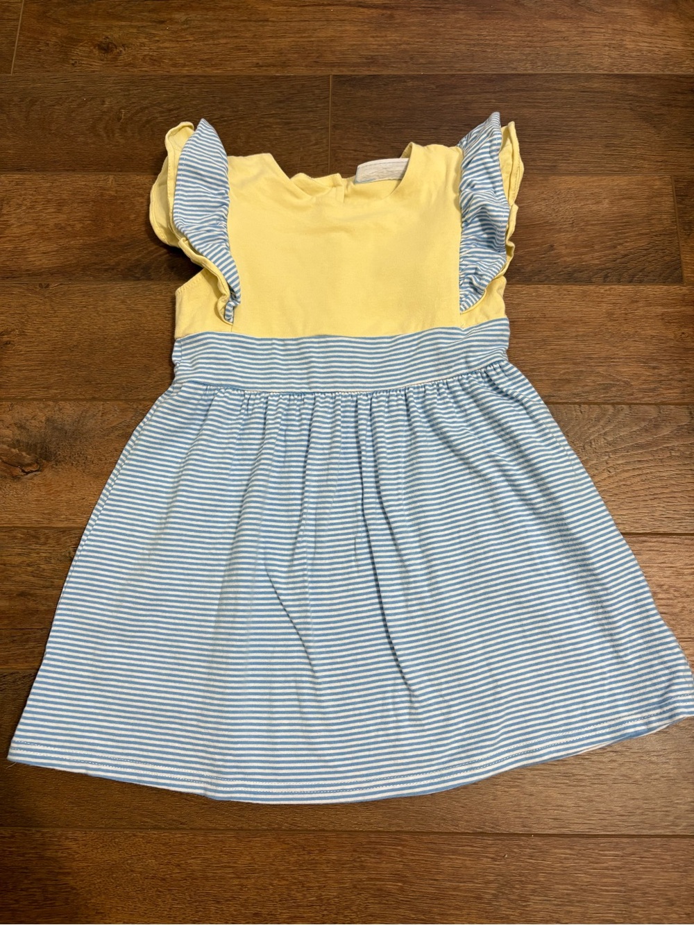Trotter Street Girls 3T Yellow & Blue Stripe Ruffle Dress